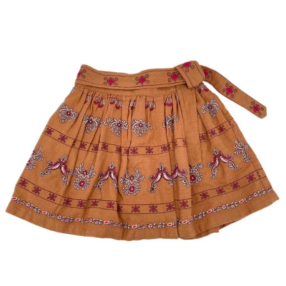 Anthropologie Orange Floral A-Line SkirtPleated Detail